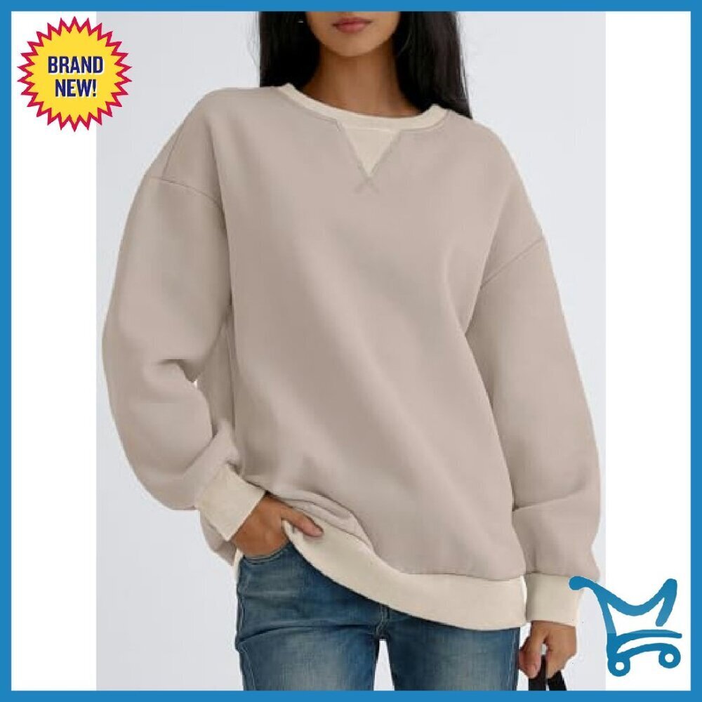 Oversized Color Block Fleece Crewneck Sweatshirt Women's Cozy Casual - Picture 3 of 6